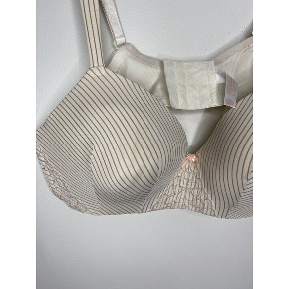 New Cacique Push Up Bra 46C Padded Underwire Lace Ivory Tan Striped T Shirt Bra - Picture 3 of 6